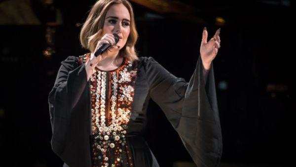 Adele in the bespoke Chloé dress at Glastonbury. (Twitter)