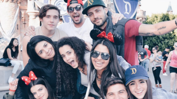 Brooklyn Beckham (top left), Sonia Ben Ammar (bottom left) and friends at the Happiest Place on Earth. (Instagram)