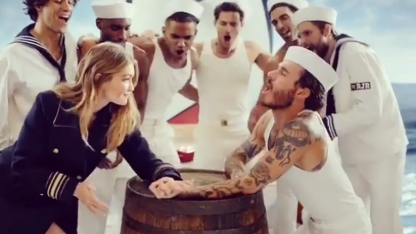 Gigi Hadid beats a tattooed sailor in a sneak-peak of her upcoming Tommy Hilfiger campaign posted on her 
Instagram. (Instagram)