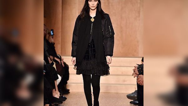 Bella Hadid's fierce expression matched her gothic-inspired look at Givenchy. (Instagram/Bella Hadid)
