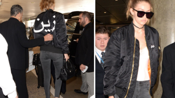 Gigi's name is on her chest. but Zayn's got her back. (Luis/X17online.com)