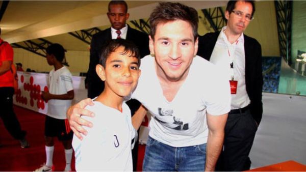 "Baghdad Messi" star with Barcelona football player (Photo supplied by director Sahim Omar Khalifa)
