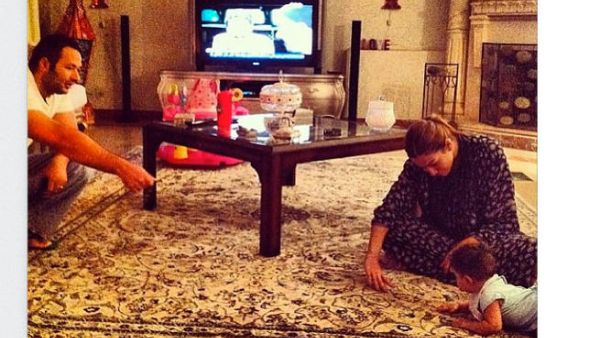 Here's the pic Ghada Tweeted of granddaughter learning to crawl (Image: Twitter)