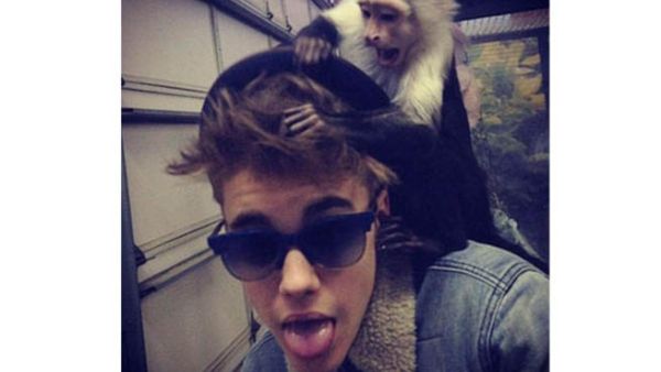 Ninteen-year-old singer Justin Bieber keeps monkeyin' around. (Photo: Justin Bieber's Instagram)