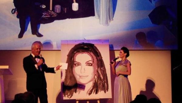 Up for auction was a portrait of Longoria, painted as guests ate their starter of burrata cheese with honey and truffle, which went for $40,000. (Image: Facebook)