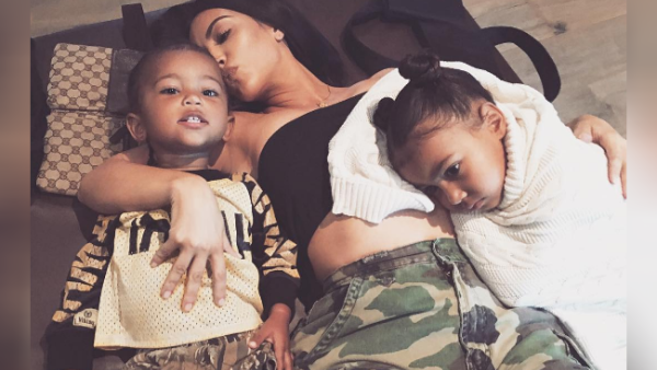 Kim Kardashian with her seemingly-traumatised children. (Instagram / kimkardashian)
