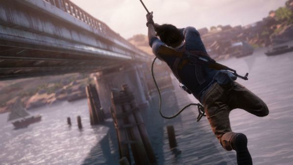 Tom Holland's making a career out of wisecracking and swinging across the occasional chasm. (Uncharted 4: A Thief's End / Sony Computer Entertainment)
