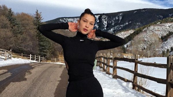 Bella Hadid strikes a pose in Aspen. (Instagram) 