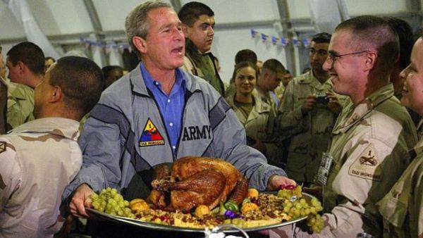 President George W. Bush with U.S. troops in Iraq in 2003. Bush is not endorsing Donald Trump (AFP). 