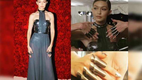 Gigi Hadid's manicure was done by Cuban- Salvadorian celebrity manicurist Mar y Sol Inzerillo. (AFP/Instagram/composite)