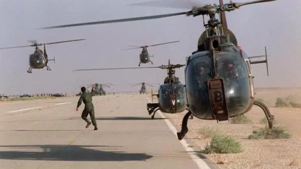 Helicopters landing at a Saudi base in 1990, during the first Gulf War. (AFP/File)