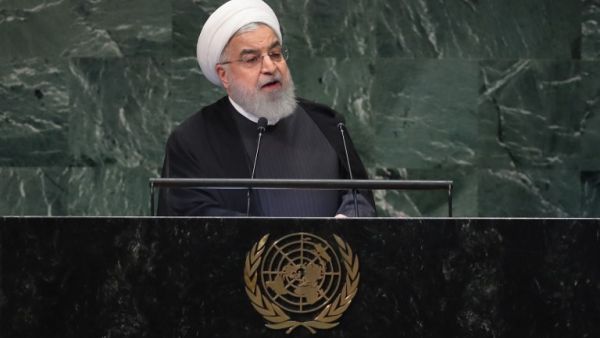 President of Iran Hassan Rouhani addresses the United Nations General Assembly on September 25, 2018 in New York City. (John Moore/AFP)