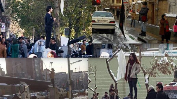 Twitter has been flooded with images of Iranian women (and men) repeating the hijab-waving protest of Movahed across the country (Twitter)