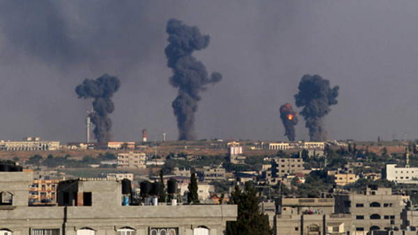 Smoke plumes in the Gaza Strip from Israel Air Force bombs. (photo: AFP)