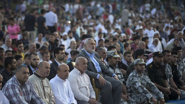 Hamas leader Ismail Haniya attends Eid al-Fitr prayers. (AFP) 