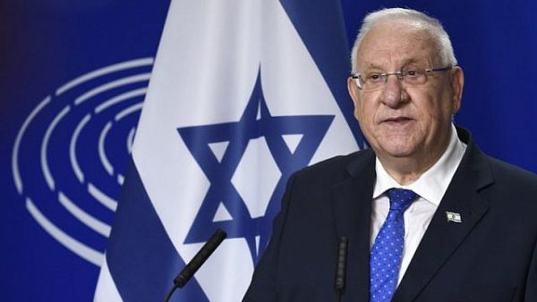 Israeli President Reuven Rivlin speaks at a press conference after a session of the EU Parliament in Brussels. (AFP Photo/John Thys)