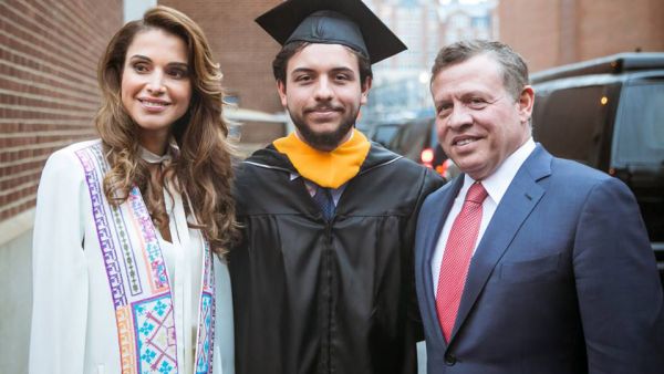 Queen Rania al-Abdullah and King Abdullah II of Jordan attend their son, Crown Prince Hussein's graduation from Georgetown University in Washington, DC. (Facebook/Queen Rania)