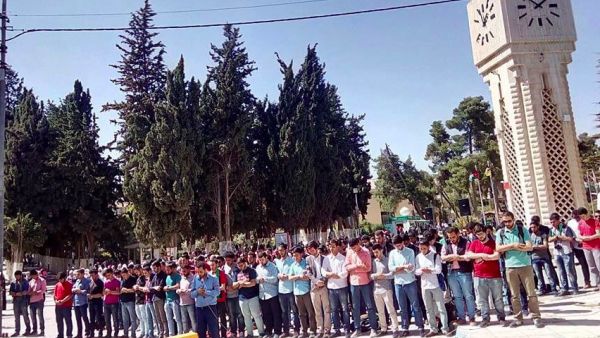 University of Jordan students perform communal funeral prayers for civilians killed in Aleppo this week. (Twitter/Rami Safadi) University of Jordan students perform communal funeral prayers for civilians killed in Aleppo this week. (Twitter/Rami Safadi)