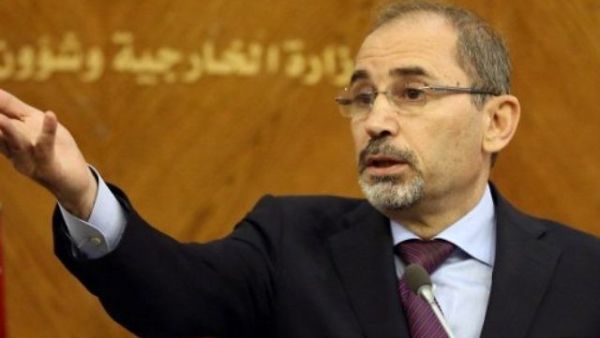 Jordanian Foreign Minister Ayman al-Safadi speaks during a joint press conference at the Foreign Ministry in Amman. (AFP Photo / Khalil Mazraawi)
