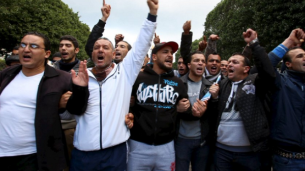 Protesters in Kasserine, Tunisia. (Twitter)