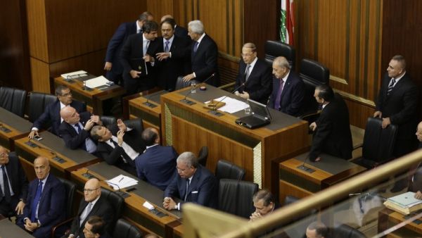 Chaotic scenes as the Lebanese Parliament elects a president. (AFP/Joseph Eid)
