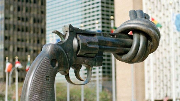 The “Non-Violence” (“Knotted Gun”) sculpture was launched in Lebanon's capital Beirut. (Twitter)