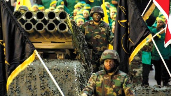 Hezbollah displays a pick-up truck mounted with a multiple rocket launcher in a parade in the southern Lebanese city of Nabatiyeh. (MAHMOUD ZAYYAT / AFP)