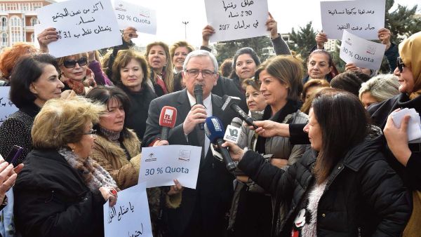 Lebanon's male Minister for Women's Affairs, Jean Oghassabian, joined the rally calling for increased representation for women. (Twitter)