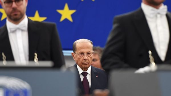 Lebanese President Michel Aoun arrives to deliver a speech during a plenary session at the European Parliament on September 11, 2018 in Strasbourg, eastern France. 
FREDERICK FLORIN / AFP