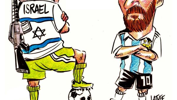 A cartoon was drawn by Carlos Lattouf, the Brazilian cartoonist on Argentina and Israel's match cancellation. (LatuffCartoons/Twitter)
