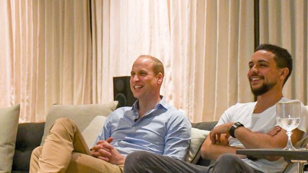 Photo shared by Kensington Palace on Twitter for Prince William and Crown Prince of Jordan, Hussein bin Abdullah in Beit Al Urdun Palace in Amman. (Twitter)