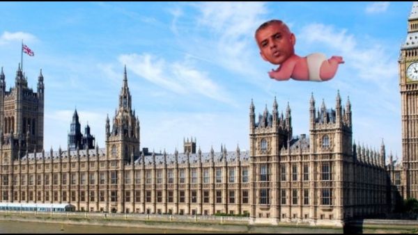 'Baby Khan' balloon fly over London to demonstrate 'Baby Trump' balloon that was approved by London's mayor, Sadiq Khan. (Twitter)