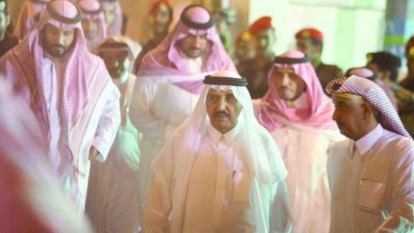 Prince Ahmad bin Abdel Aziz [middle] after arriving to Riyadh on Tuesday evening and MBS [left] walking behind him. (Socialmedia)