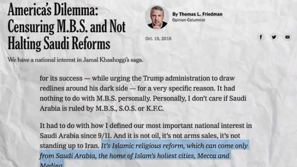 The latest op-ed published for Thomas Friedman in the New York Times, following the Khashoggi's disappearance and all the latest updates on the story. 