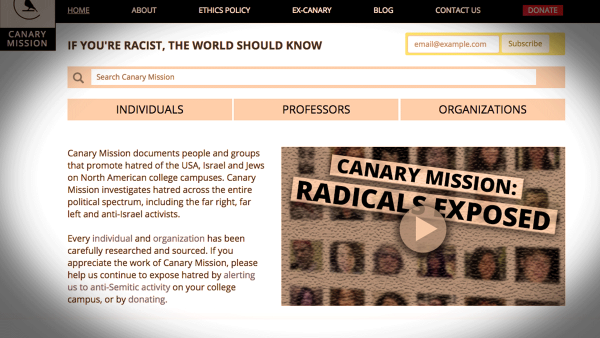 The Canary Mission contains the names of more than 2,000 activists believed to have criticized Israel.