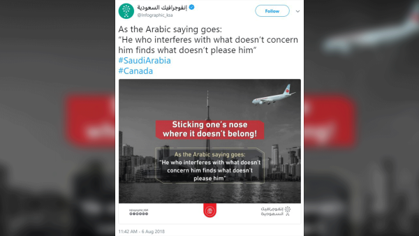 An image was posted by a Saudi verified account following the Saudi-Canada flare on Monday. 
