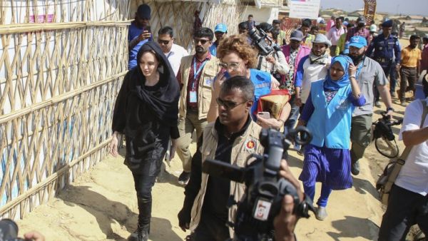 US actress, filmmaker and humanitarian Angelina Jolie visits a school in the Kutupalong camp for Rohingya refugees in Ukhia in southern Bangladesh. (AFP/ File)