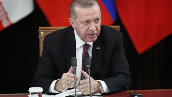 Turkish President Recep Tayyip Erdogan attends a joint press conference with Russian and Iranian presidents . (AFP/ File Photo)