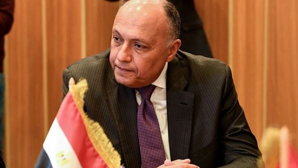 Egyptian Foreign Minister Sameh Shoukry attends a meeting with his Algerian and Tunisian counterparts. (AFP Photo)