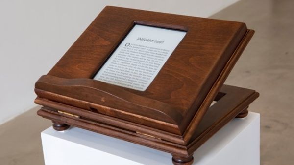 "Biting the Skin Around My Nails," 2018. Short story and a lectern. (Photos courtesy of Marfa')
