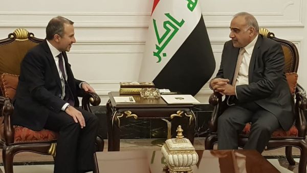 Caretaker Foreign Minister Gebran Bassil and Iraqi Prime Minister Adel Abdel-Mahdi. (Twitter/@Gebran_Bassil)