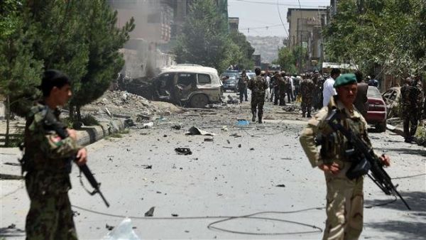 Afghan security forces stand alert at the site of a bomb blast in Kabul in 2015. (AFP)
