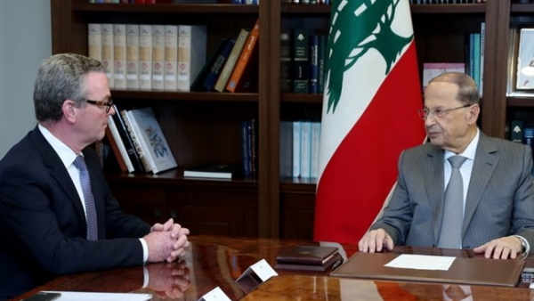 Australian Defense Minister Christopher Pyne meets President Michel Aoun at Baabda Palace, Wednesday, Jan. 16, 2019. (Lebanese Presidency Twitter)