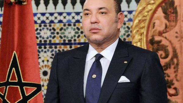 Morocco’s King Mohammed VI giving a speech to mark the 60th anniversary of the People and the King’s Revolution in Rabat. (AFP/File)