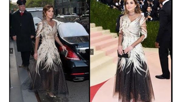 النعومة عنوان فستان الملكة رانيا على السجادة الحمراء في حفل Met Gala 2016