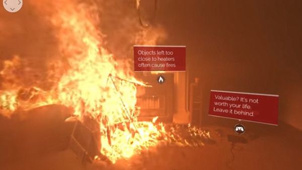 The terrifying 360 degree video shows a gas fire left unattended in a living room, which bursts into flames, and fills the room with black smoke in a matter of seconds. (New Zealand Fire Service)