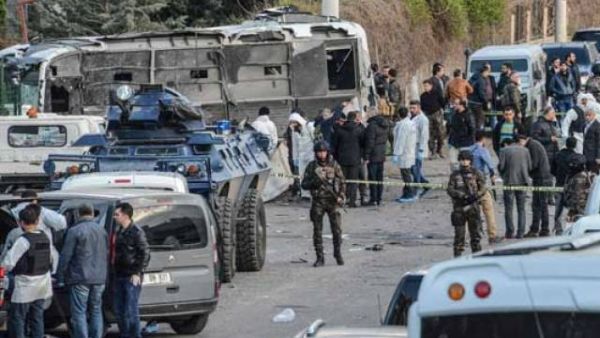 Turkish special force police officers walk at the site of a bomb attack in Diyarbakir. (AFP/File) Turkish special force police officers walk at the site of a bomb attack in Diyarbakir. (AFP/File)