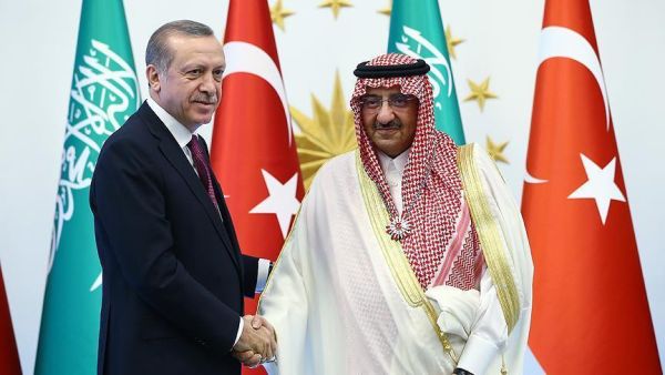 Turkish President Recep Tayyip Erdogan shakes hand of Saudi Crown Prince Muhammad bin Nayef. (AFP/File)