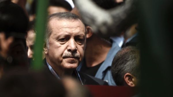 Turkish President Recep Tayyip Erdogan attends the funeral of a victim of the coup attempt. (AFP/File)