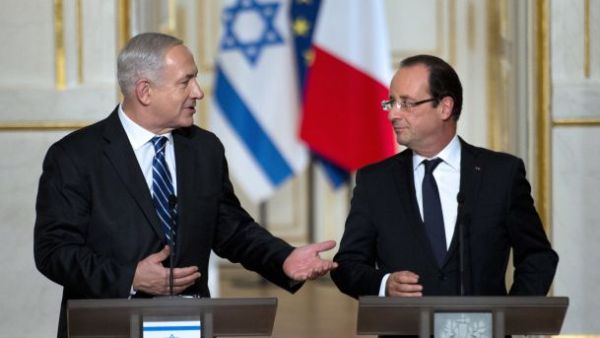 French President Francois Hollande and Israel's Prime Minister Benjamin Netanyahu hold a press conference, Paris, France, October 31, 2012. (AFP/Martin Bureau)